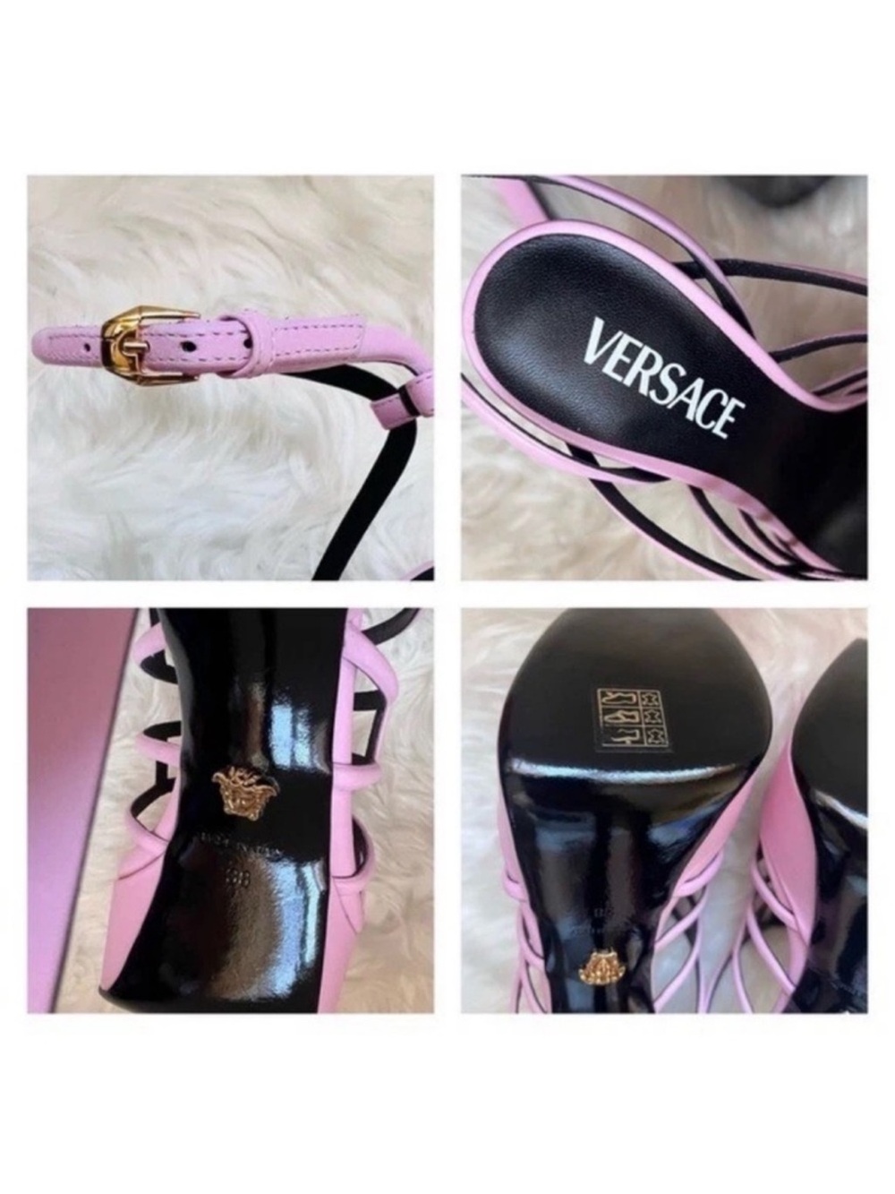 New! VERSACE Greca Maze Pink Leather Platform Sandals Heels IT 38 - Picture 13 of 13